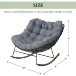 Outdoor Rocking Chair, E-Coated Modern Cozy Lounge Rocker Chair with Cushion for Balcony Porch Patio, Gray - Image 5