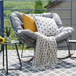 Outdoor Rocking Chair, E-Coated Modern Cozy Lounge Rocker Chair with Cushion for Balcony Porch Patio, Gray - Image 2