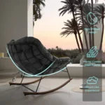 Outdoor Rocking Chair, E-Coated Modern Cozy Lounge Rocker Chair with Cushion for Balcony Porch Patio, Gray - Image 3