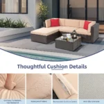 5-Piece Outdoor Patio Furniture Set, Sectional Sofa with Weather-Resistant Rattan, Ottoman, and Glass Table, Ideal for Backyard - Image 5