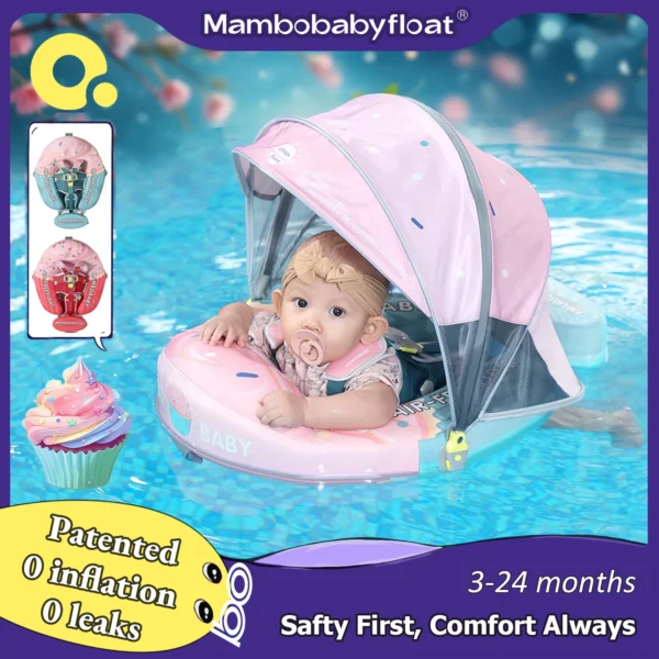 Mambobaby Float No-Slip Safe Harness ST-Cup Cake B503-150-W-Z Safe Core No Inflation No Leaks Baby Swim Ring Toddler Pool Float