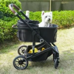 4-Wheel Pet Stroller for Dogs Cats up to 50lbs, Lightweight Foldable Carrier with Storage Basket and Cup Holder - Image 5