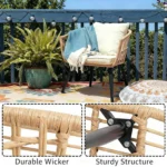 3 Piece Patio Bistro Set, Outdoor Wicker Furniture with Comfortable Cushions, Glass Top Table & 2 Rattan Chairs for, Customized - Image 5