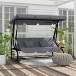 Outdoor 3-Person Patio Porch Swing Hammock Bench with Adjustable Canopy, Grey - Image 2