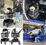 3-in-1 Pet Stroller with Detachable Carrier & Car Seat, Lightweight Folding for Dogs/Cats up to 35 lbs, Grey Lattice - Image 4