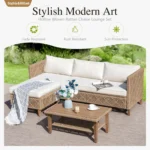 Boho Rattan Patio Sectional Set with Thick Cushions & Coffee Table – Balcony, Backyard & Poolside Outdoor Furniture,Customized - Image 2