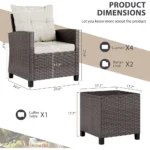 Compact Outdoor Wicker Bistro Set with Cushioned Chairs and Glass Table for Patio, Garden, Backyard, Balcony, Poolside (Beige) - Image 5