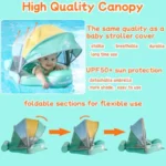 Non-Inflatable Baby Swim Float with Pearl Foam Tail for Infants Solid Water Float in Blue Sun Canopy Anti-Flip Design for Pool - Image 3