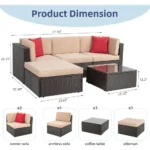 5-Piece Outdoor Patio Furniture Set, Sectional Sofa with Weather-Resistant Rattan, Ottoman, and Glass Table, Ideal for Backyard - Image 3