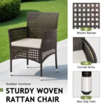 Outdoor 3 Piece Patio Furniture Set Wicker Chairs with Glass-top Coffee Table for Garden, Balcony, and Porch (Brown), Customized - Image 4