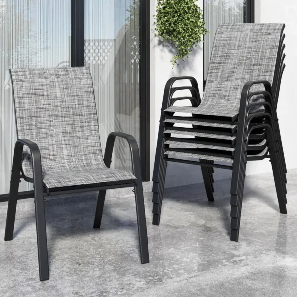 Stackable 6-Piece Outdoor Dining Chairs Set with Weather-Resistant Textilene Fabric & Metal Frame for Patio, Deck, Garden