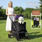 Foldable Pet Dog Stroller Smooth-Ride Jogger with 360° All-Terrain Wheels Adjustable Reflective Strip for Small Medium Dogs Cats - Image 3
