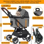 4-in-1 Pet Stroller with Detachable Carrier, Foldable & Lightweight for Small/Medium Dogs and Cats, All-Terrain Wheels - Image 6