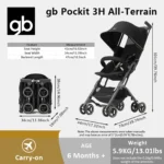 gb Pockit 3H baby Steoller (Includes Free Armrest), All-Terrain, Lightweight Stroller, Travel-Friendly - Image 6