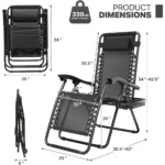 Portable Zero Gravity Recliner Chair with Cup Holder and Side Tray, Ideal for Outdoor, Patio, Beach, and Backyard, Black - Image 3