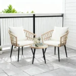 3 Piece Patio Bistro Set, Outdoor Wicker Furniture with Comfortable Cushions, Glass Top Table & 2 Rattan Chairs for, Customized
