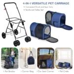 Double Pet Stroller with 2 Removable Carrying Bags, Safety Strap, 4 Lockable Wheels, Foldable Cat and Dog Stroller - Image 3