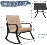 Outdoor Furniture 3 Piece Conversation Bistro Set Rocking Chairs and Glass Top Table, Thick Cushions, Black, Customized - Image 6