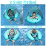 Float Self-Inflating Baby Pool Float with Canopy Compressible Pool Swim Float Infant Soft Solid Swimming Trainer with - Image 2