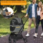 4-in-1 Pet Stroller with Detachable Carrier, Foldable & Lightweight for Small/Medium Dogs and Cats, All-Terrain Wheels - Image 2