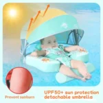 Non-Inflatable Baby Swim Float with Pearl Foam Tail for Infants Solid Water Float in Blue Sun Canopy Anti-Flip Design for Pool - Image 6