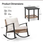 3-Piece Rocking Bistro Set, Outdoor Patio Furniture with Thick Cushions and 2-Tier Coffee Table, Oversize Rattan, Customized - Image 6