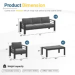 Aluminum Outdoor Patio Furniture Set, 5 Seats Patio Sectional Sofa with 5 Thick Cushion, Outdoor Patio Set with Coffee Table fo - Image 5