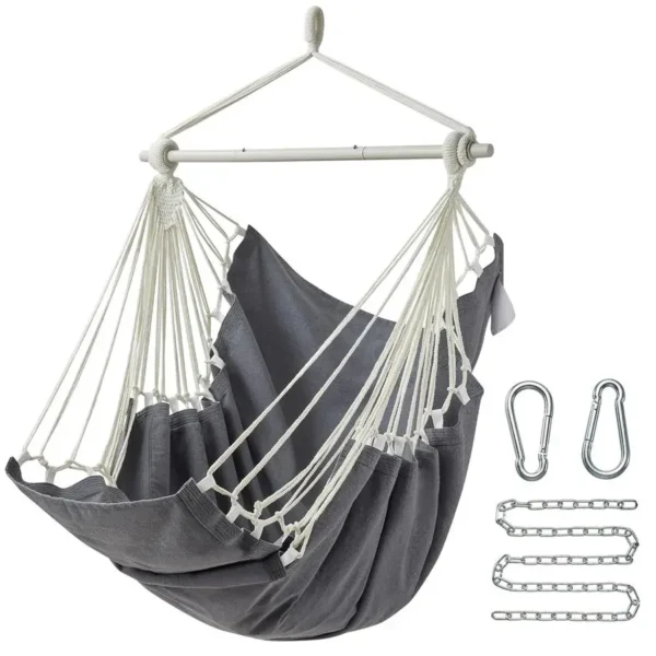 Hammock Chair Swing MAX 500 lbs Outdoor Hanging Chair with Footrest Indoor Swing Chair with Portable Steel Spreader Bar and Hard