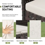 Outdoor 3 Piece Patio Furniture Set Wicker Chairs with Glass-top Coffee Table for Garden, Balcony, and Porch (Brown), Customized - Image 3