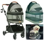 3-in-1 Pet Stroller with Detachable Carrier & Car Seat, Lightweight Folding for Dogs/Cats up to 35 lbs, Grey Lattice