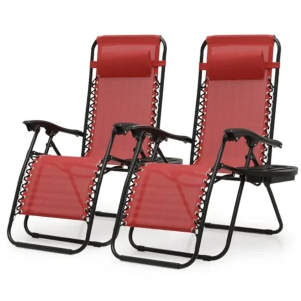 Zero Gravity Chairs Portable Folding Reclining Lounge Chairs with Adjustable Pillow and Cup Holder Trays for Outdoor Patio Beac
