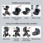 Baby Stroller Baby Accessories Stroller 3 In 1 Baby Newborn Items Light Baby Stroller Multiple Stroller One-Step Folding Strolle - Image 4