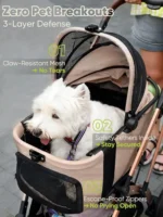 5-in-1 Foldable Pet Stroller for Small Dogs Cats, Waterproof Carrier, All-Terrain Wheels, 55lbs Capacity - Khaki - Image 4