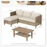 Boho Rattan Patio Sectional Set with Thick Cushions & Coffee Table – Balcony, Backyard & Poolside Outdoor Furniture,Customized - Image 6