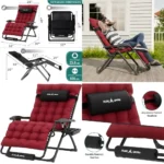 XXL 33 Zero Gravity Recliner with Cushion, Outdoor Patio Lounge Chair, Pillows, Cup Holder, Footrest, Padded Support up to 500LB
