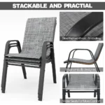 Stackable 6-Piece Outdoor Dining Chairs Set with Weather-Resistant Textilene Fabric & Metal Frame for Patio, Deck, Garden - Image 5