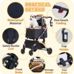 Lightweight Pet Stroller for Small Dogs and Cats with Shock Absorption, Detachable Carrier for Car Seat and Hand Carry, Black - Image 5