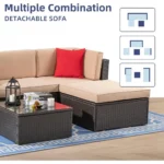 5-Piece Outdoor Patio Furniture Set, Sectional Sofa with Weather-Resistant Rattan, Ottoman, and Glass Table, Ideal for Backyard - Image 6