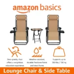 Outdoor Textilene Adjustable Zero Gravity Folding Reclining Lounge Chair Set with Cup Holder, Side Table, Headrest, WeatherResis - Image 4