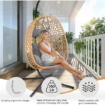 Hanging Egg Chair with Stand & Cushions - All-Weather Rattan Swing Chair for Patio, Balcony, Garden - Image 4