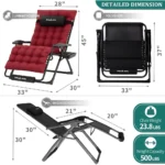 XXL 33 Zero Gravity Recliner with Cushion, Outdoor Patio Lounge Chair, Pillows, Cup Holder, Footrest, Padded Support up to 500LB - Image 3