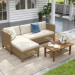 Boho Rattan Patio Sectional Set with Thick Cushions & Coffee Table – Balcony, Backyard & Poolside Outdoor Furniture,Customized