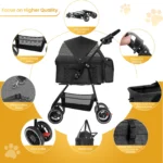 3 in 1 Pet Stroller for Medium Dogs Cats - Portable Foldable Dog Stroller with Removable Carrier, All-Terrain 4 Wheels Cat Strol - Image 4