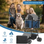 Foldable 4-Wheel Pet Stroller for Small to Medium Dogs And Cats with Detachable Carrier 2-in-1 Easy Lock Canopy - Image 6