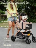 5-in-1 Foldable Pet Stroller for Small Dogs Cats, Waterproof Carrier, All-Terrain Wheels, 55lbs Capacity - Khaki - Image 3