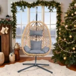 Hanging Egg Chair with Stand & Cushions - All-Weather Rattan Swing Chair for Patio, Balcony, Garden - Image 2