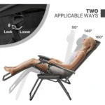 Portable Zero Gravity Recliner Chair with Cup Holder and Side Tray, Ideal for Outdoor, Patio, Beach, and Backyard, Black - Image 6