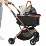 Folding Stroller All Terrain 4 Wheels Puppy Cage Jogger Stroller with Detachable Carrier with Sun Shades for Large & Medium Dogs - Image 4