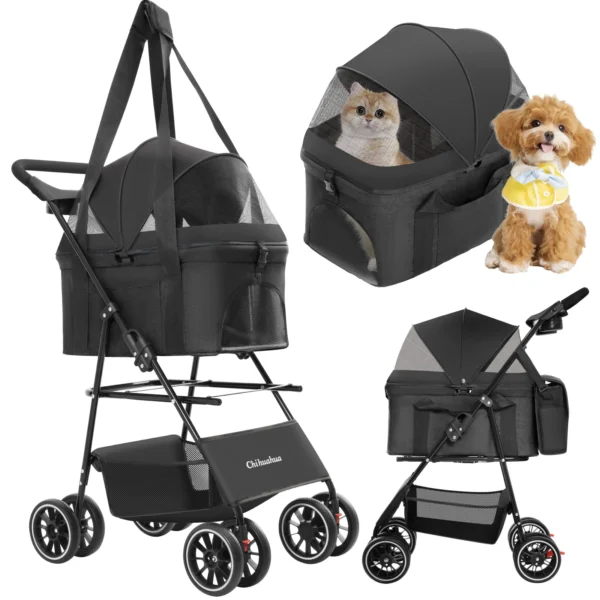3 in 1 Pet Stroller for Medium Dogs Cats - Portable Foldable Dog Stroller with Removable Carrier, All-Terrain 4 Wheels Cat Strol